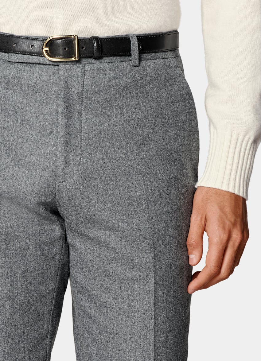 SUITSUPPLY Winter Pure S120's Flannel Wool by Vitale Barberis Canonico, Italy Mid Grey Straight Leg Trousers