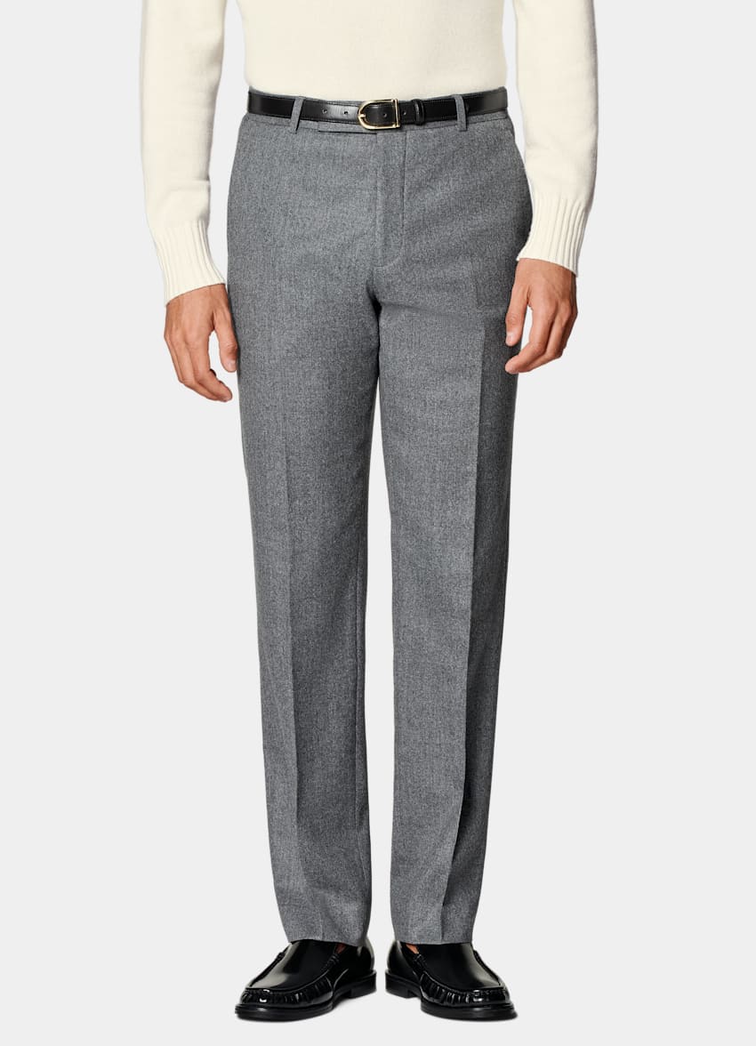 SUITSUPPLY Winter Pure S120's Flannel Wool by Vitale Barberis Canonico, Italy Mid Grey Straight Leg Trousers