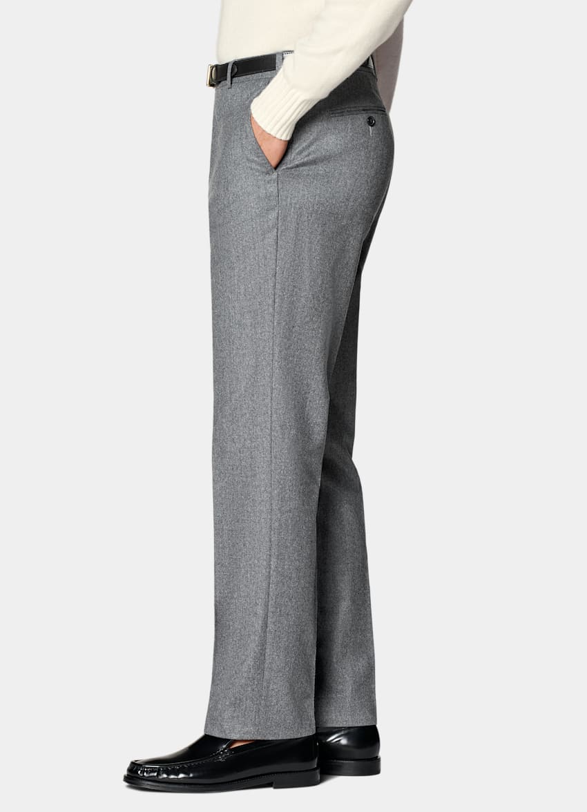 SUITSUPPLY Winter Pure S120's Flannel Wool by Vitale Barberis Canonico, Italy Mid Grey Straight Leg Trousers