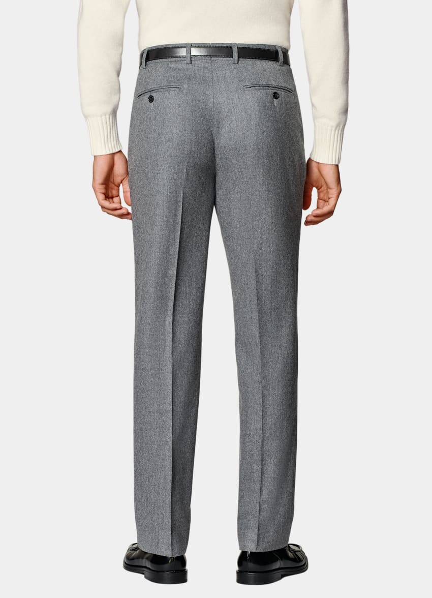 SUITSUPPLY Winter Pure S120's Flannel Wool by Vitale Barberis Canonico, Italy Mid Grey Straight Leg Trousers