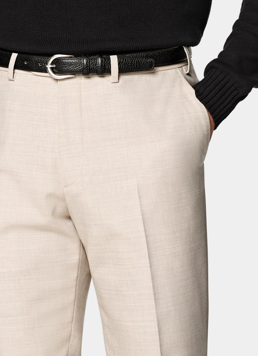 SUITSUPPLY All Season Wrinkle-Free 4-Ply Wool by Rogna, Italy Sand Slim Leg Straight Trousers
