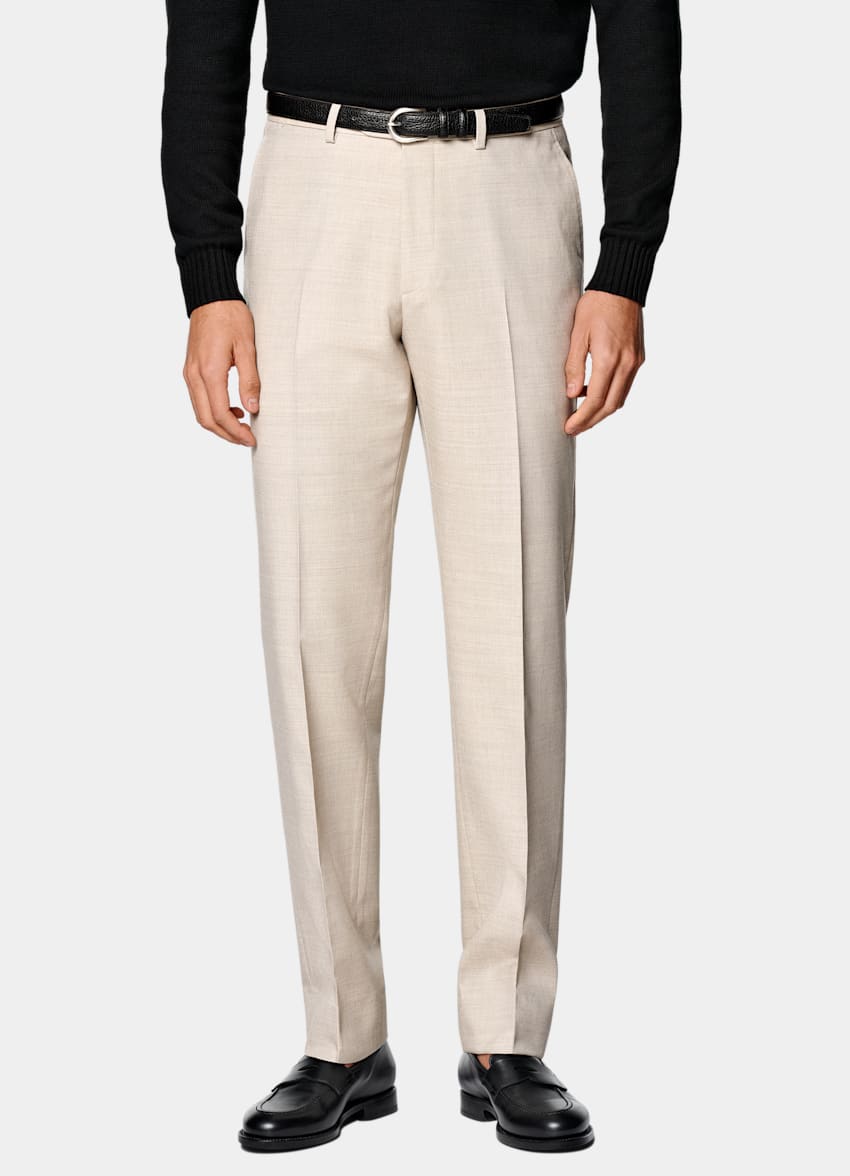 SUITSUPPLY All Season Wrinkle-Free 4-Ply Wool by Rogna, Italy Sand Slim Leg Straight Trousers
