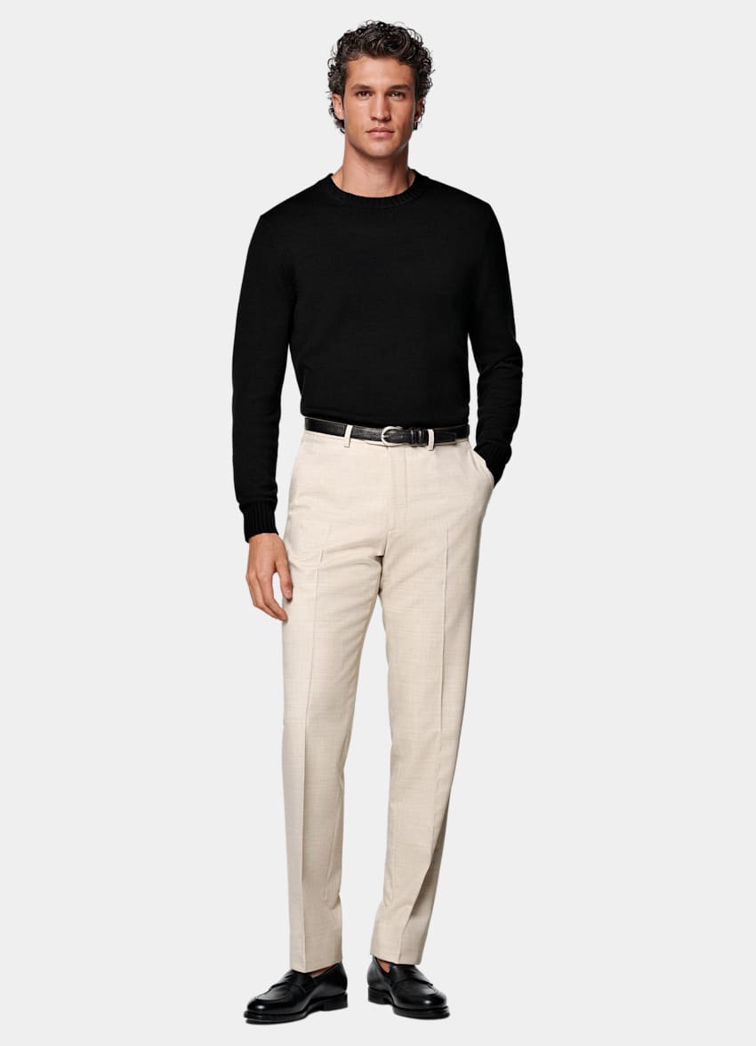 SUITSUPPLY All Season Wrinkle-Free 4-Ply Wool by Rogna, Italy Sand Slim Leg Straight Trousers