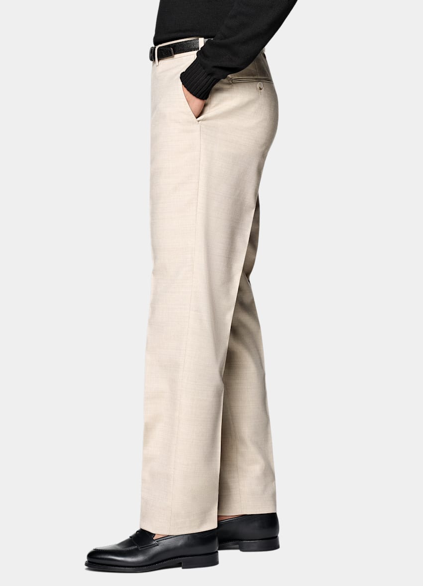 SUITSUPPLY All Season Wrinkle-Free 4-Ply Wool by Rogna, Italy Sand Slim Leg Straight Trousers