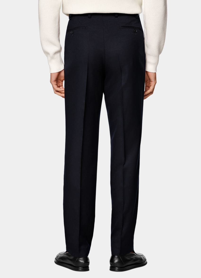 Navy Wide Leg Tapered Suit Trousers