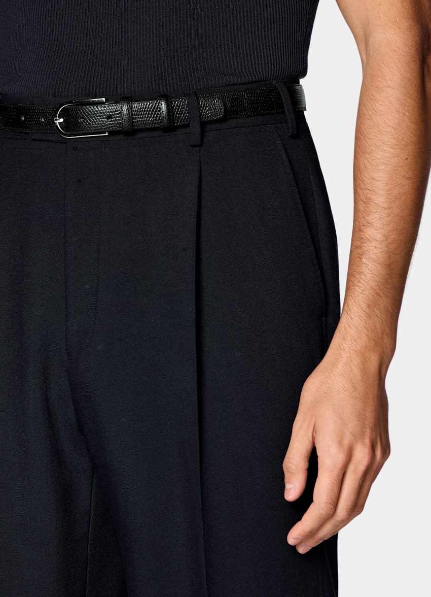 SUITSUPPLY All season Knitterfreie 4fach-Schurwolle von Rogna, Italien Anzughose navy Wide Leg Straight