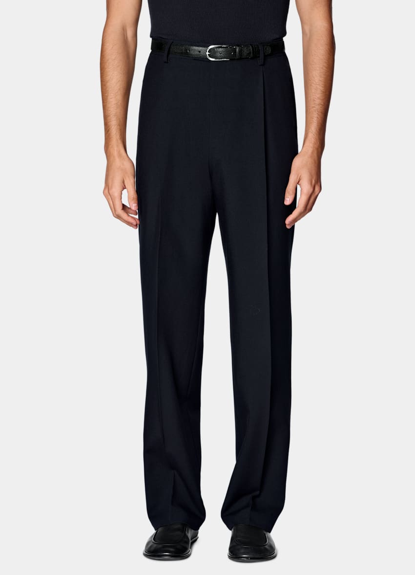 SUITSUPPLY All season Knitterfreie 4fach-Schurwolle von Rogna, Italien Anzughose navy Wide Leg Straight