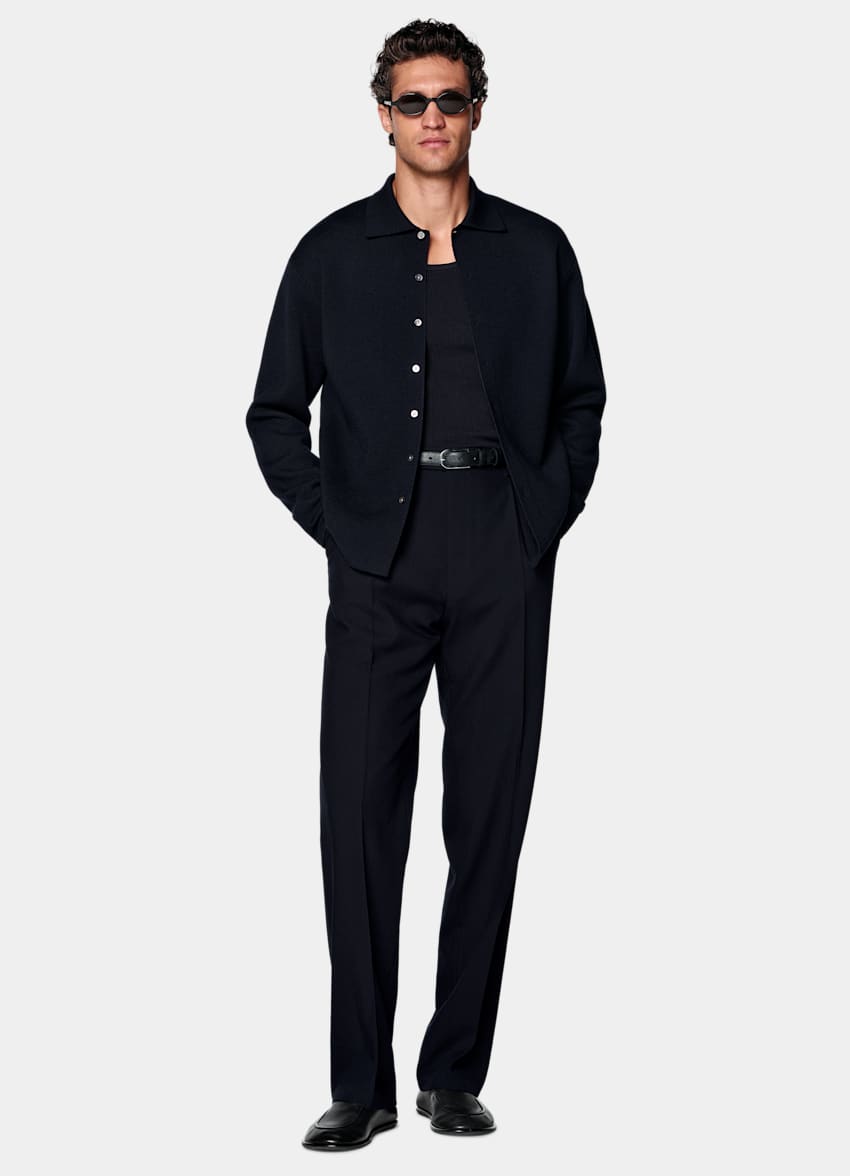SUITSUPPLY All season Knitterfreie 4fach-Schurwolle von Rogna, Italien Anzughose navy Wide Leg Straight
