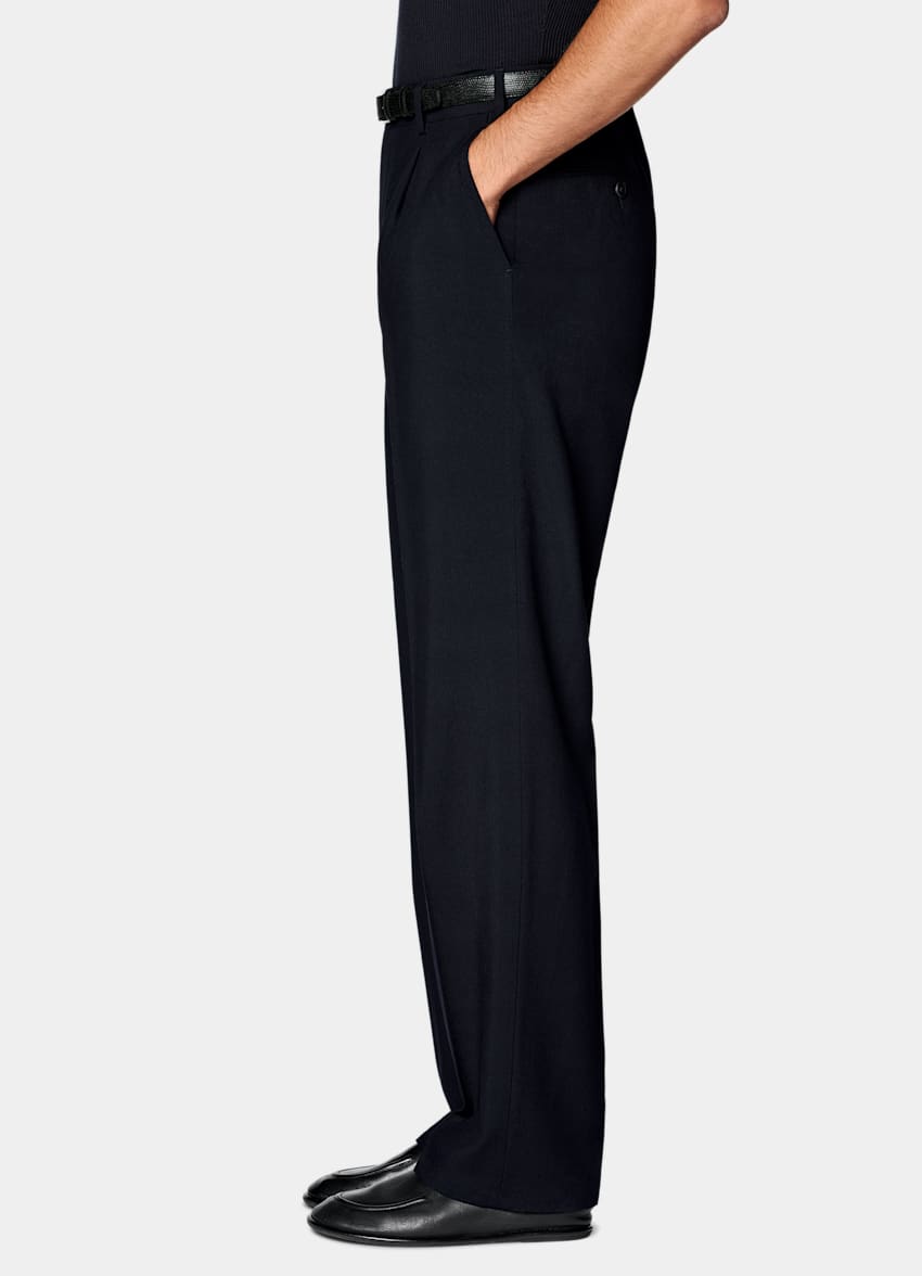 SUITSUPPLY All season Knitterfreie 4fach-Schurwolle von Rogna, Italien Anzughose navy Wide Leg Straight