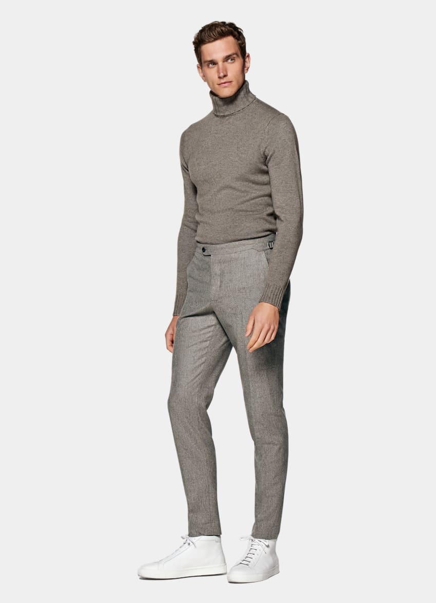 SUITSUPPLY Circular Wool Flannel by Vitale Barberis Canonico, Italy Taupe Soho Trousers