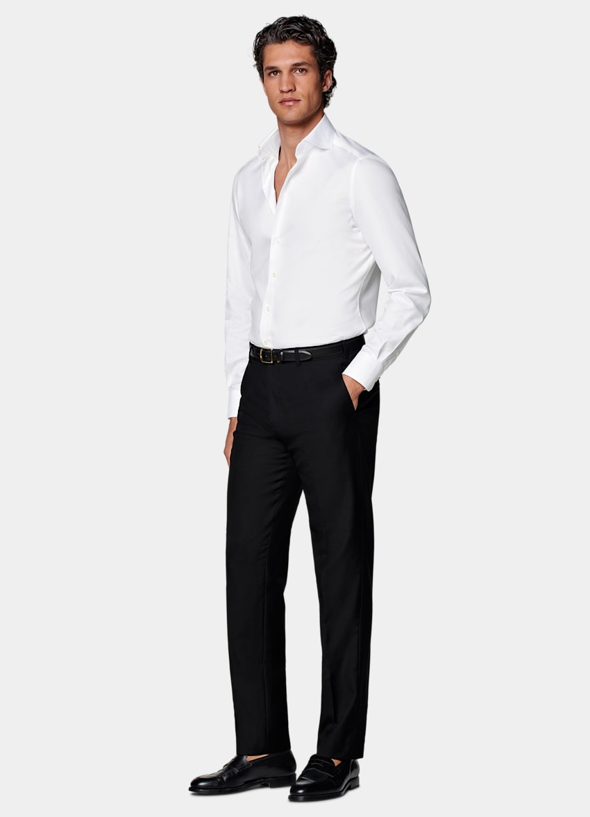 SUITSUPPLY All Season Pure S110's Wool by Vitale Barberis Canonico, Italy Black Slim Leg Straight Suit Trousers