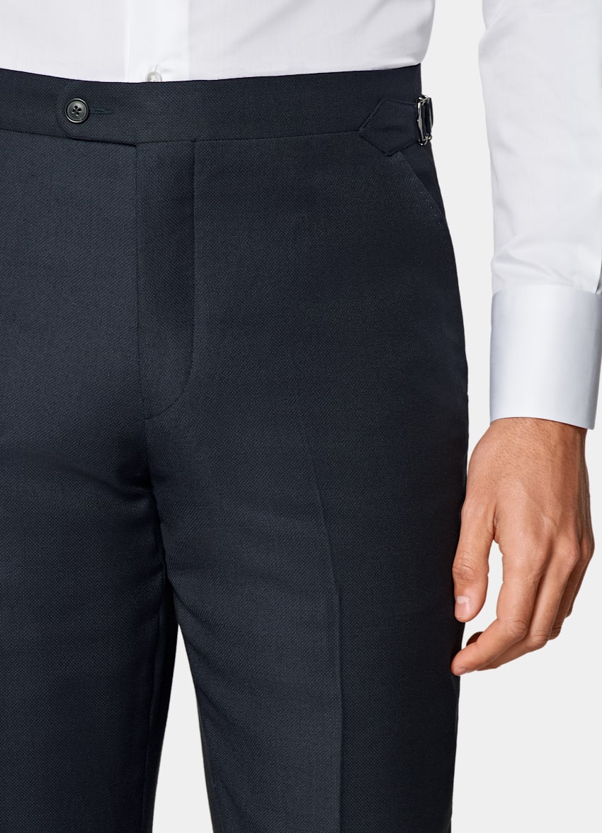 SUITSUPPLY All Season Pure S130's Wool by Reda, Italy Navy Bird's Eye Slim Leg Straight Suit Trousers