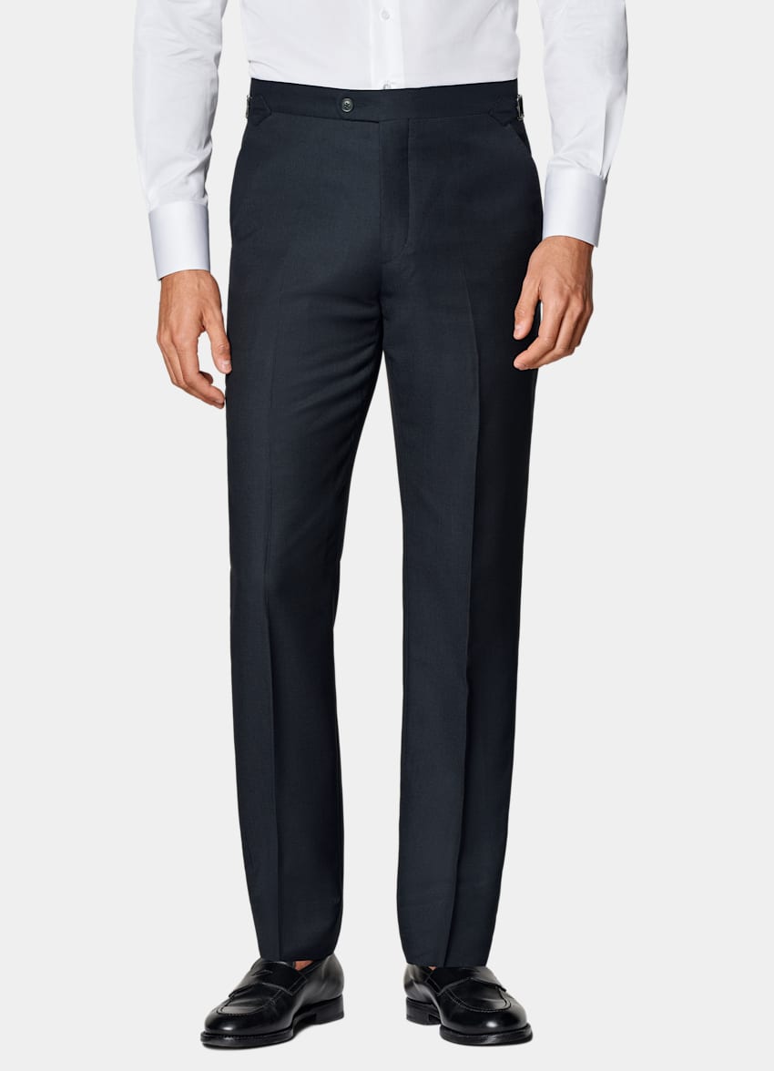 SUITSUPPLY All Season Pure S130's Wool by Reda, Italy Navy Bird's Eye Slim Leg Straight Suit Trousers