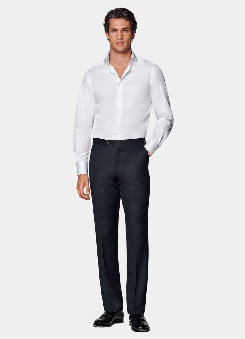 SUITSUPPLY All Season Pure S130's Wool by Reda, Italy Navy Bird's Eye Slim Leg Straight Suit Trousers