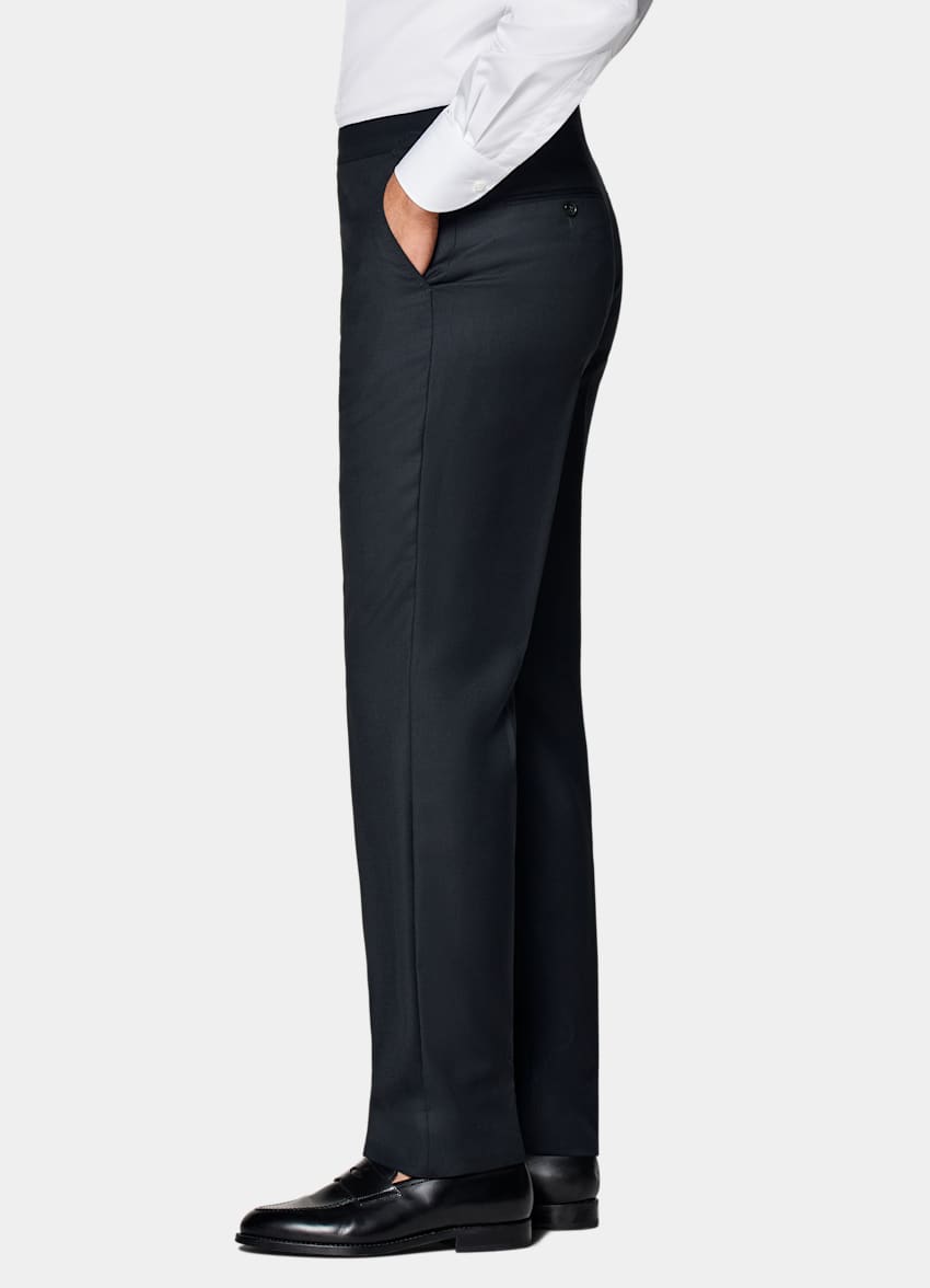 SUITSUPPLY All Season Pure S130's Wool by Reda, Italy Navy Bird's Eye Slim Leg Straight Suit Trousers