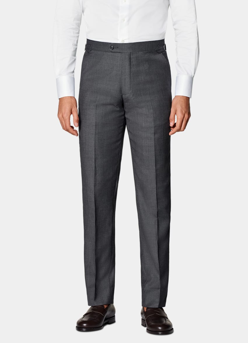 Dark Grey Bird's Eye Slim Leg Straight Suit Trousers in Pure