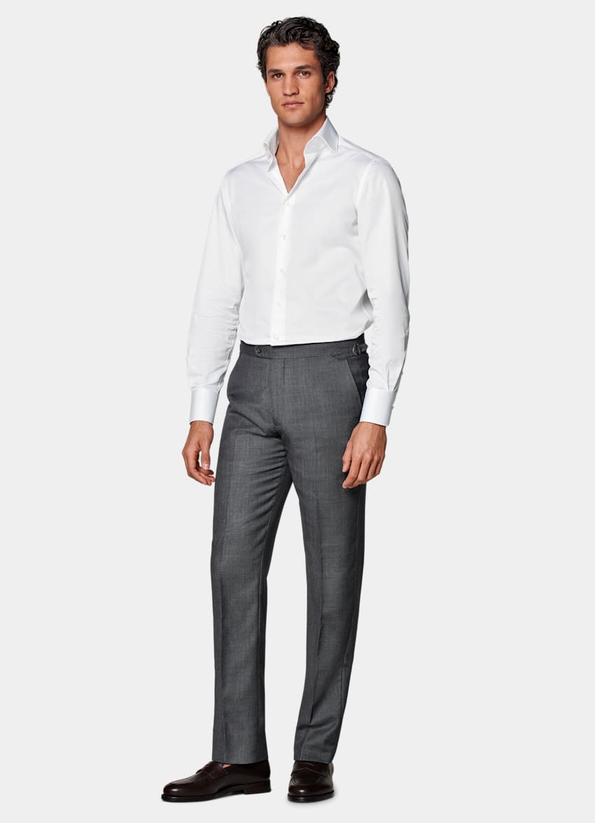 スーツ SAMUEL GUI YANG LEE TROUSER DOVE GREY Dark Grey Bird's Eye Slim Leg Straight Suit Trousers in Pure