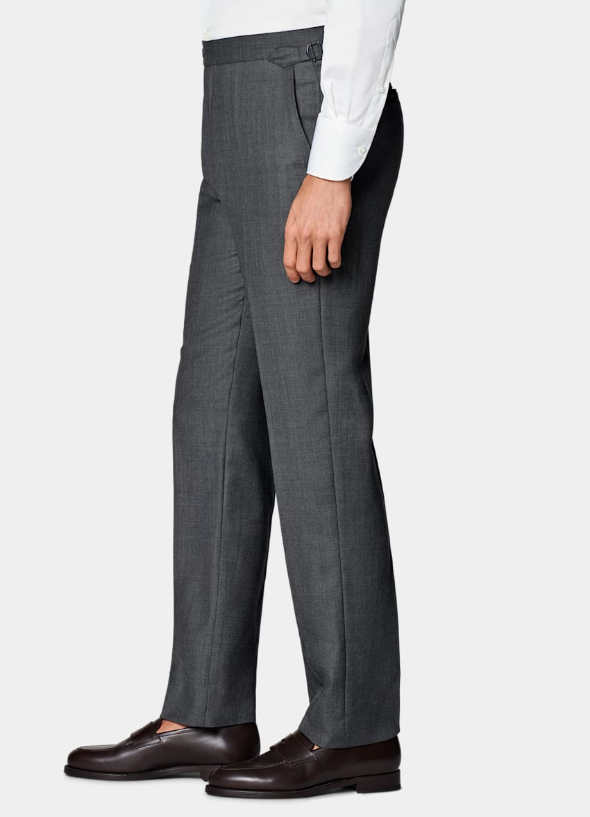 スーツ BEVAN UP wide dark gray slacks Dark Grey Straight Leg Pants in Pure S120's Wool Flannel