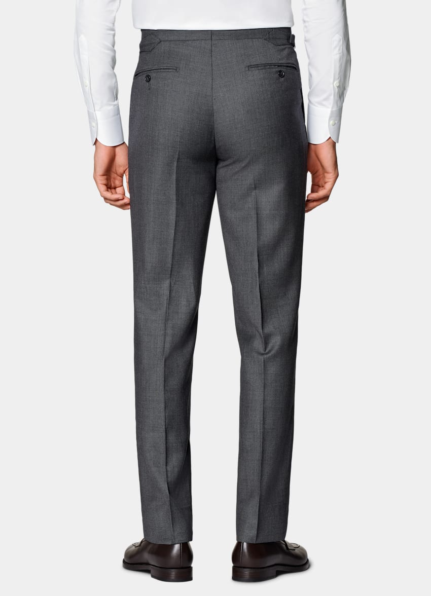 Dark Grey Bird's Eye Slim Leg Straight Suit Trousers
