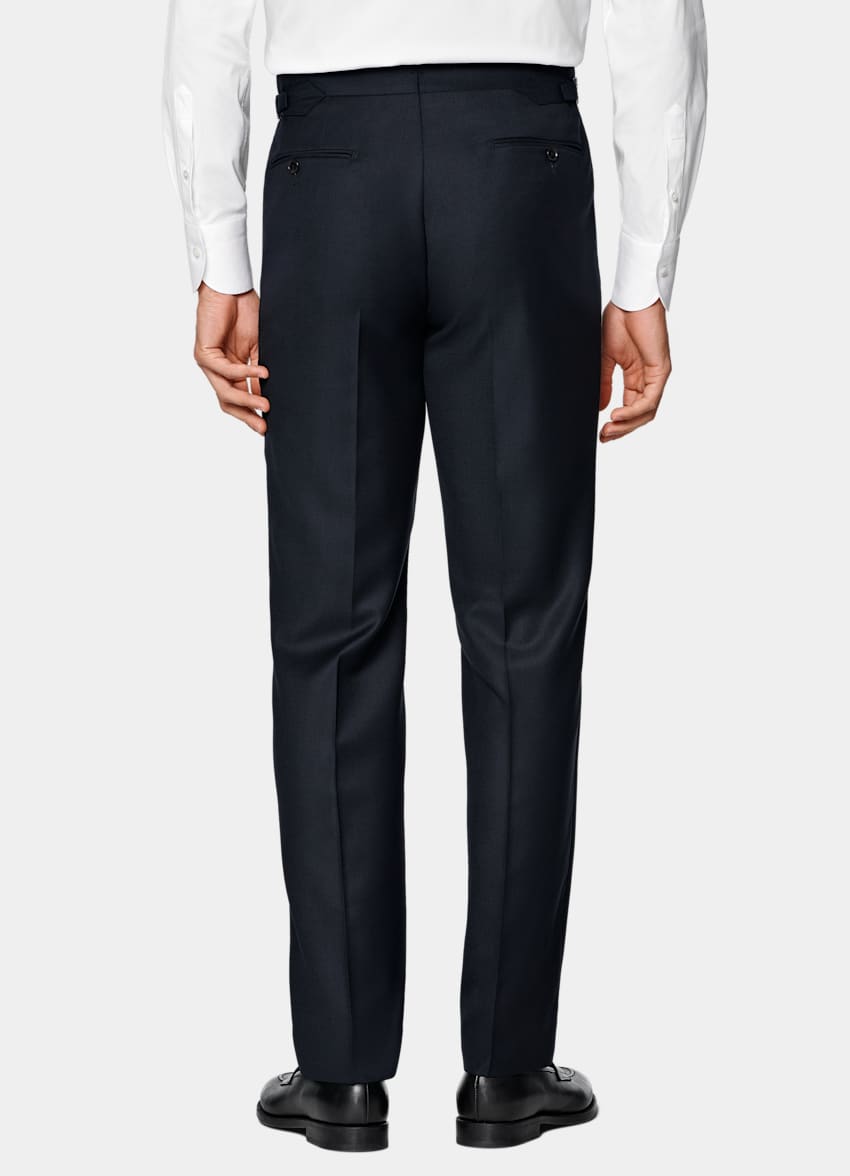 Navy Bird's Eye Straight Leg Suit Trousers