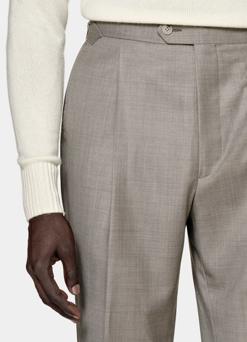 SUITSUPPLY Pure S110's Wool by Vitale Barberis Canonico, Italy  Taupe Pleated Duca Pants