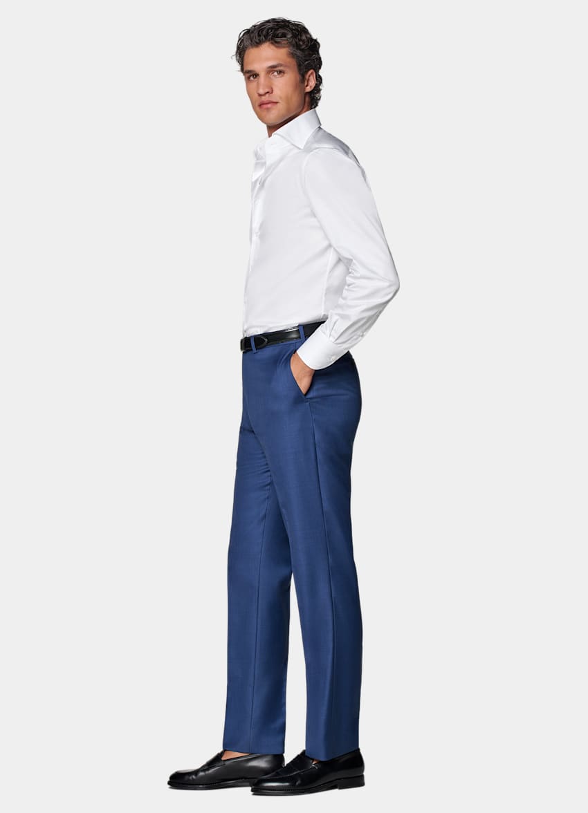 SUITSUPPLY All Season Pure S110's Wool by Vitale Barberis Canonico, Italy Mid Blue Slim Leg Straight Suit Trousers