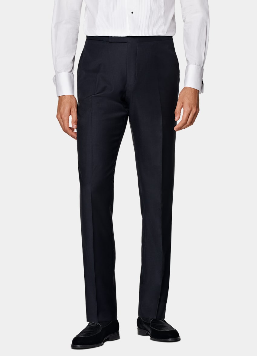 SUITSUPPLY All Season Pure S110's Wool by Vitale Barberis Canonico, Italy Navy Slim Leg Straight Tuxedo Trousers