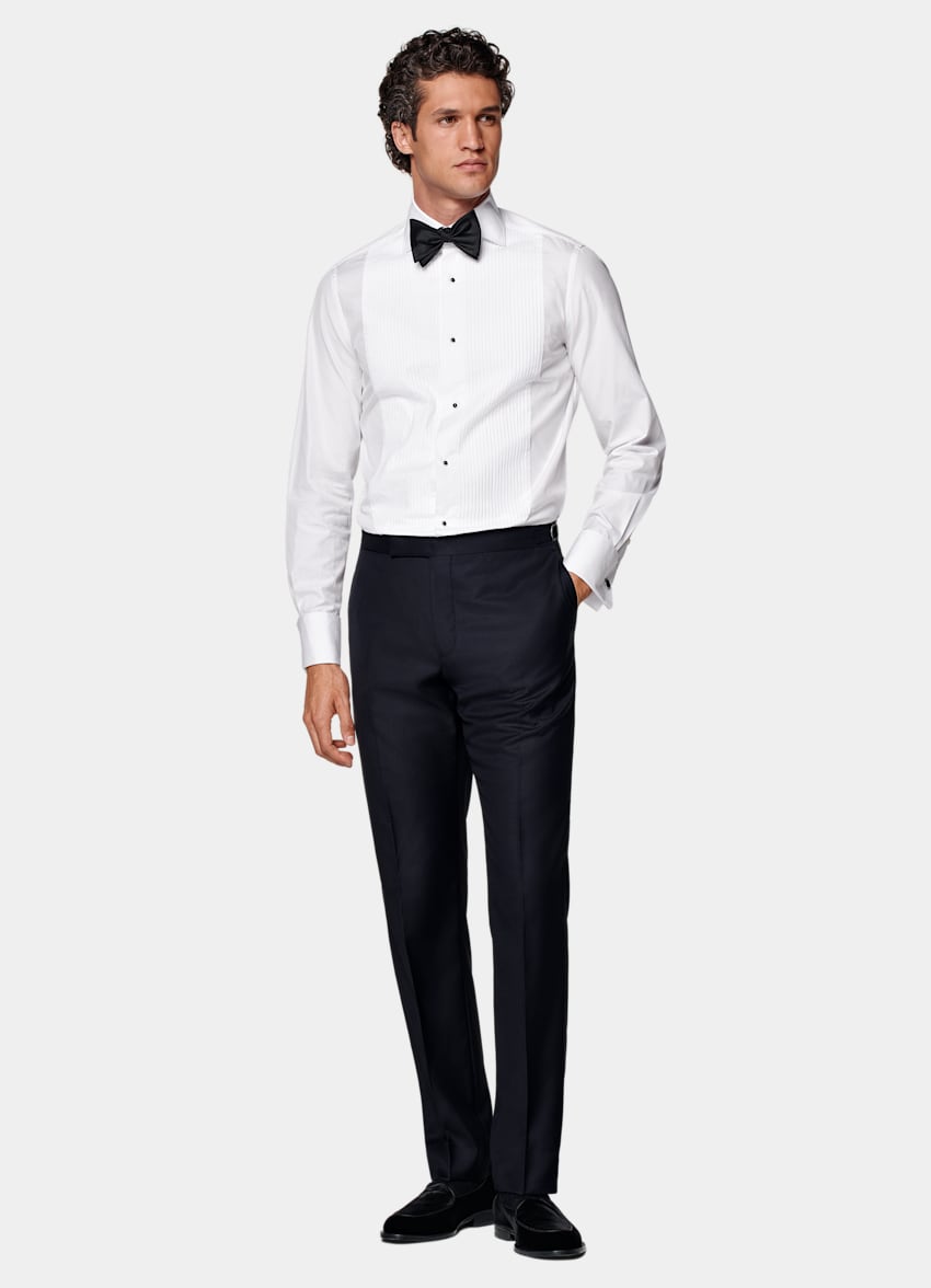 SUITSUPPLY All Season Pure S110's Wool by Vitale Barberis Canonico, Italy Navy Slim Leg Straight Tuxedo Trousers