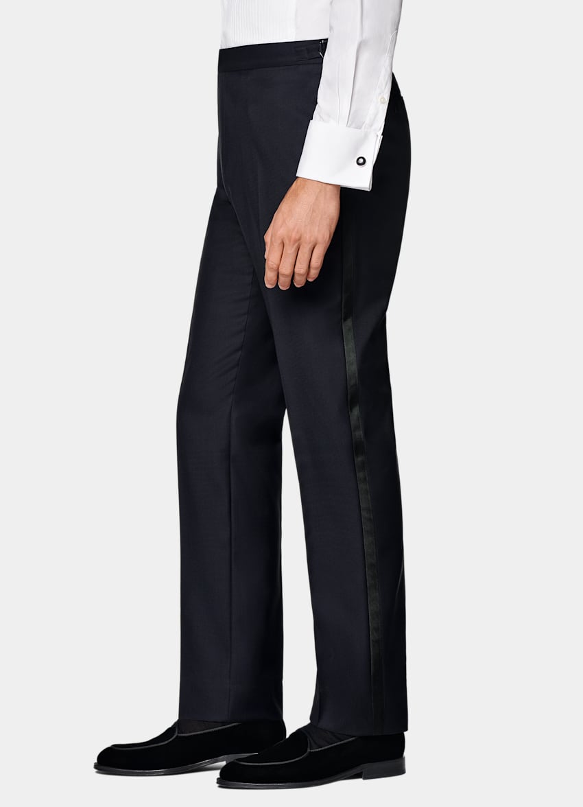 SUITSUPPLY All Season Pure S110's Wool by Vitale Barberis Canonico, Italy Navy Slim Leg Straight Tuxedo Trousers