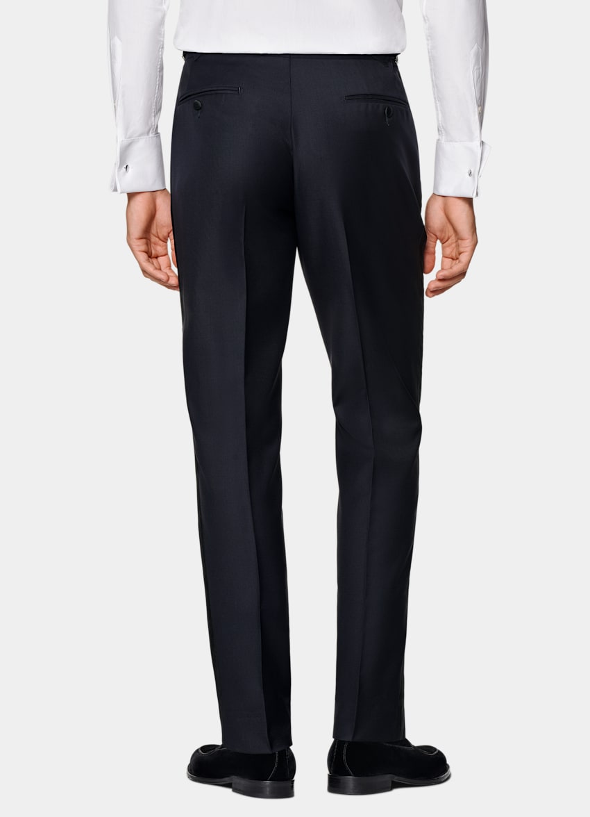Navy Slim Leg Straight Tuxedo Trousers