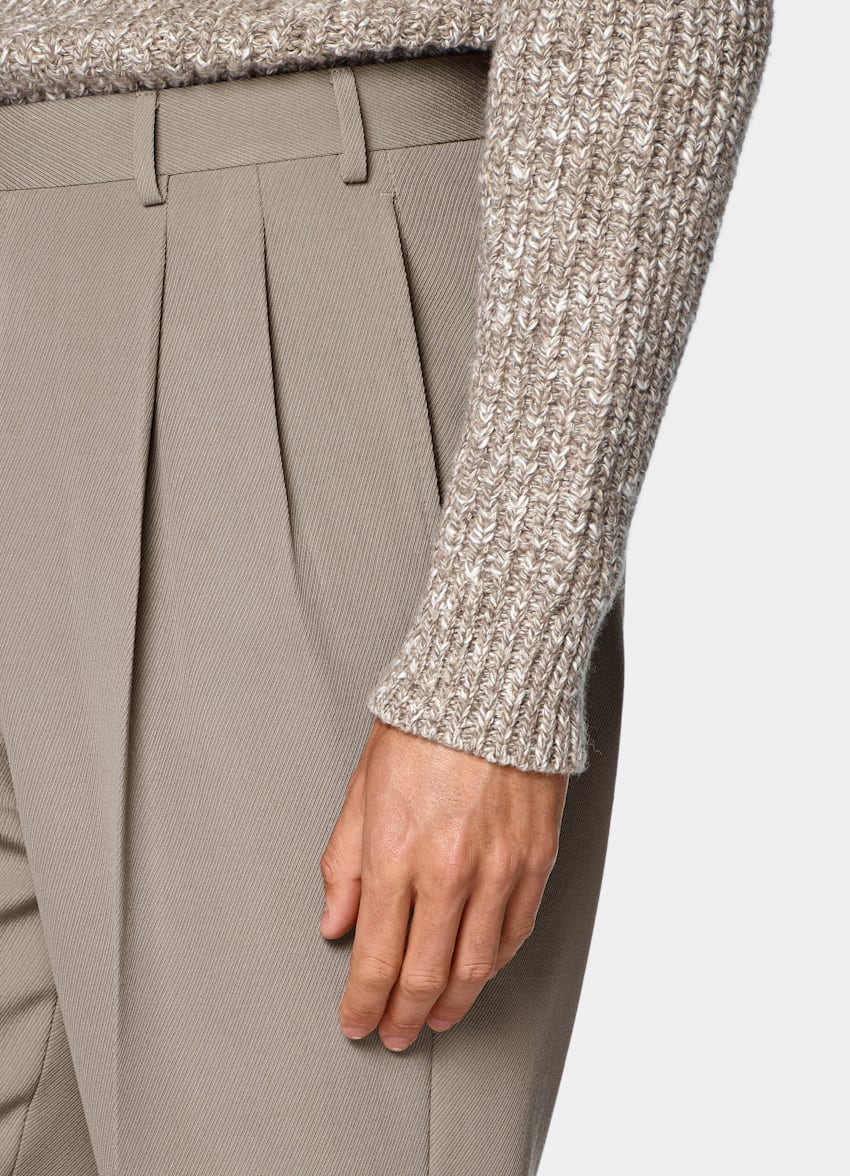 SUITSUPPLY All Season Wrinkle-Free 4-Ply Wool by Rogna, Italy Mid Taupe Wide Leg Suit Trousers