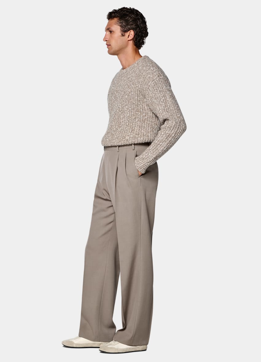 SUITSUPPLY All Season Wrinkle-Free 4-Ply Wool by Rogna, Italy Mid Taupe Wide Leg Suit Trousers