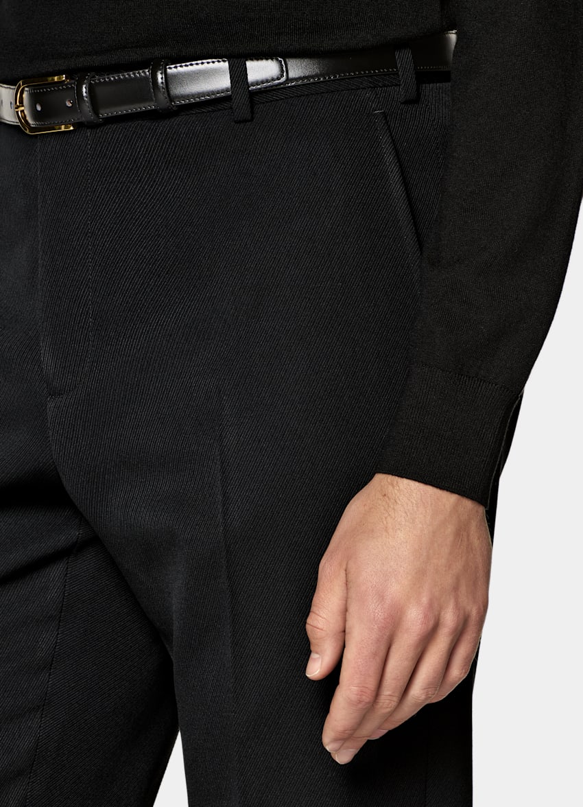 SUITSUPPLY All Season Wrinkle-Free 4-Ply Wool by Rogna, Italy Black Straight Leg Suit Trousers