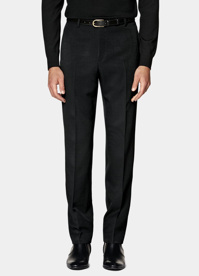 SUITSUPPLY All Season Wrinkle-Free 4-Ply Wool by Rogna, Italy Black Straight Leg Suit Trousers