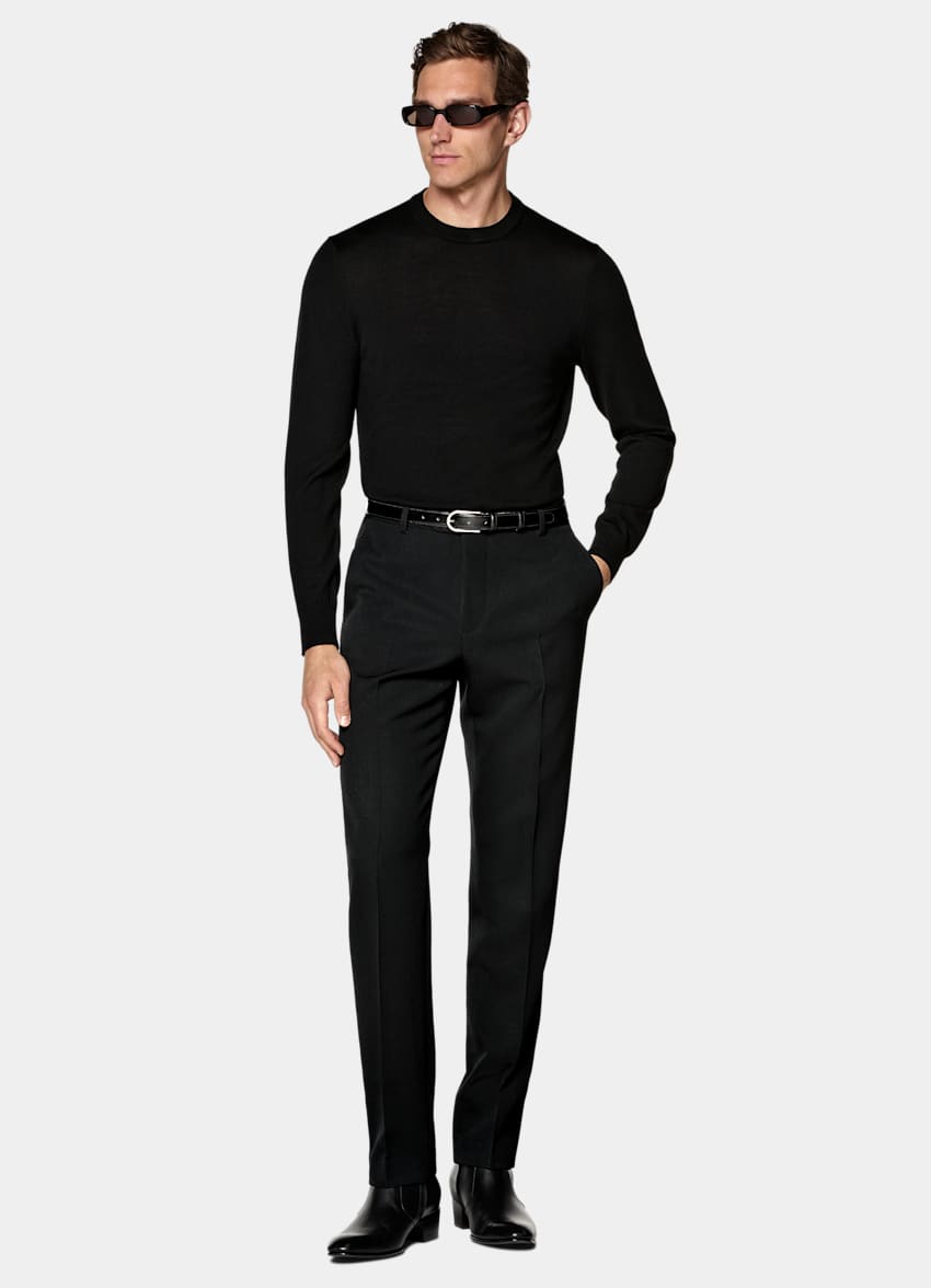 SUITSUPPLY All Season Wrinkle-Free 4-Ply Wool by Rogna, Italy Black Straight Leg Suit Trousers
