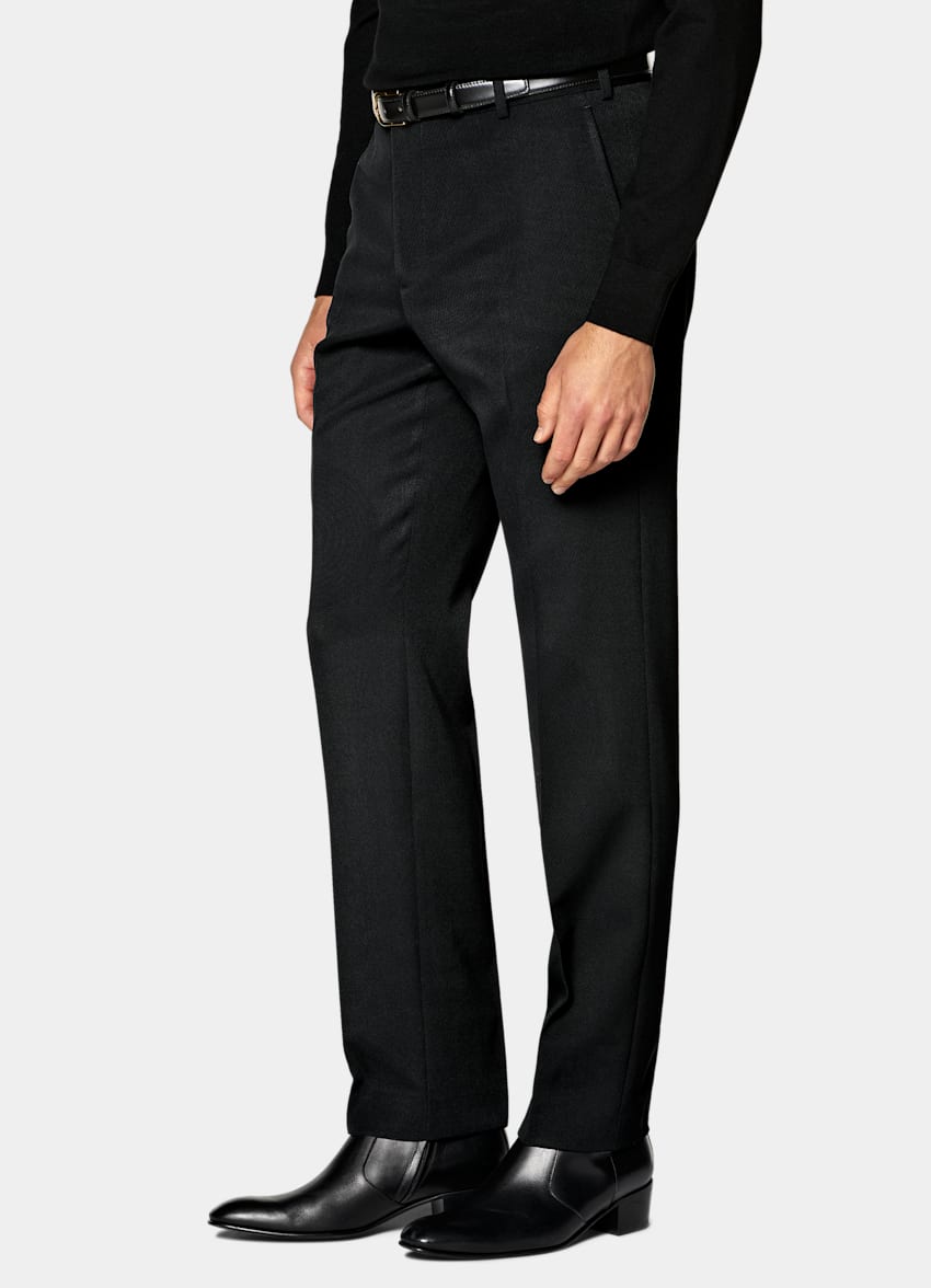 SUITSUPPLY All Season Wrinkle-Free 4-Ply Wool by Rogna, Italy Black Straight Leg Suit Trousers
