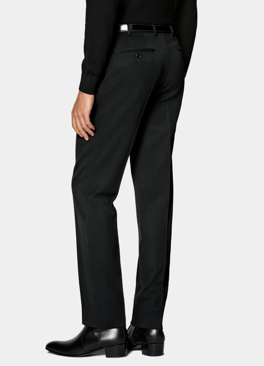 SUITSUPPLY All Season Wrinkle-Free 4-Ply Wool by Rogna, Italy Black Straight Leg Suit Trousers