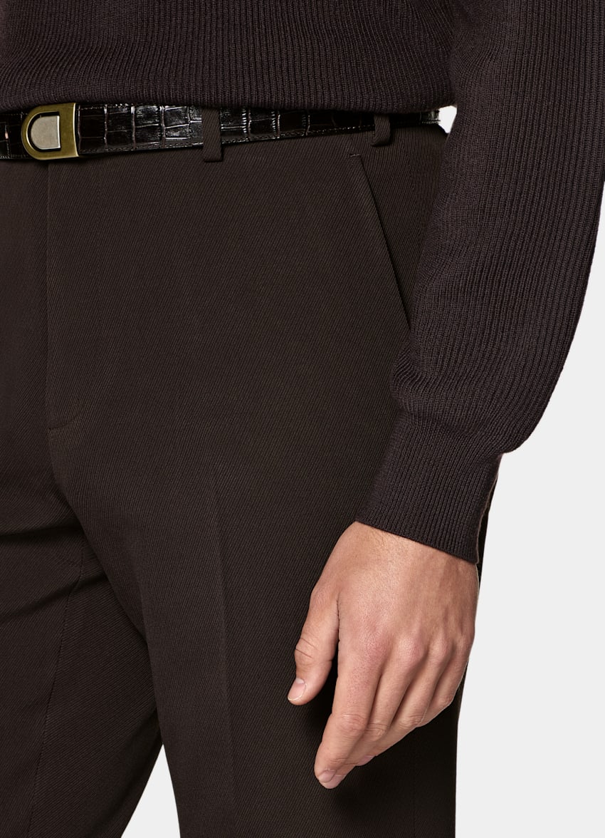 SUITSUPPLY All Season Wrinkle-Free 4-Ply Wool by Rogna, Italy Dark Brown Straight Leg Suit Trousers
