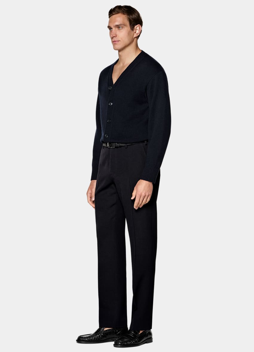 SUITSUPPLY All Season Wrinkle-Free 4-Ply Wool by Rogna, Italy Navy Straight Leg Suit Trousers