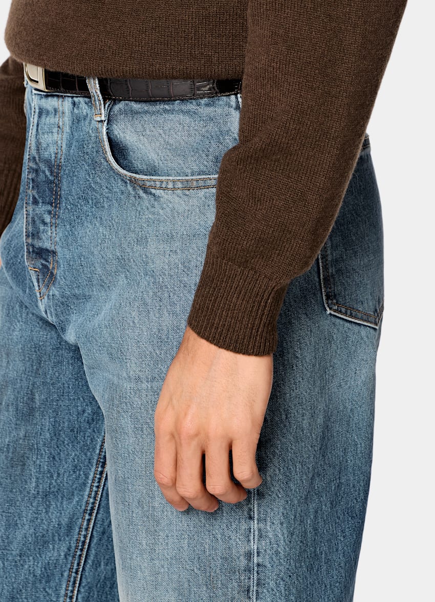 SUITSUPPLY All Season Pure Cotton van Candiani, Itali&euml; Mid Blue Straight Leg Jeans