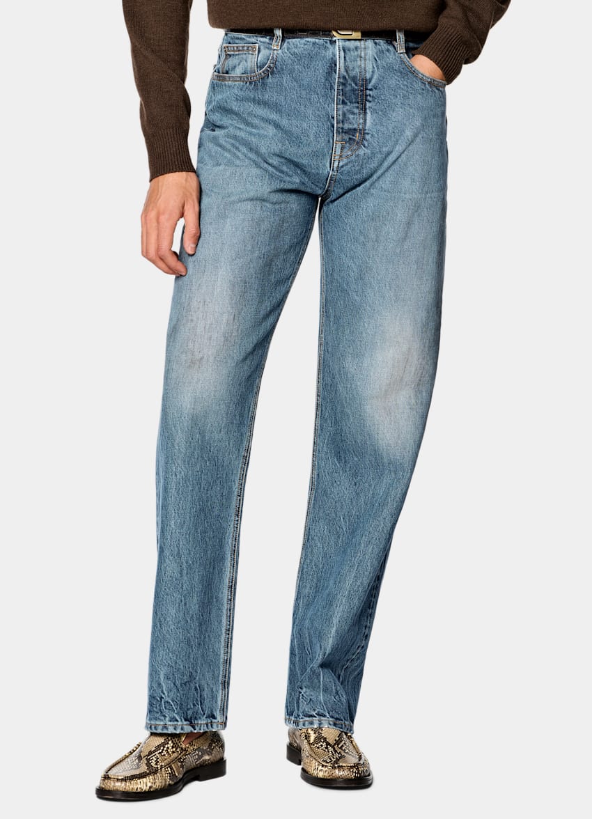SUITSUPPLY All Season Pure Cotton van Candiani, Itali&euml; Mid Blue Straight Leg Jeans