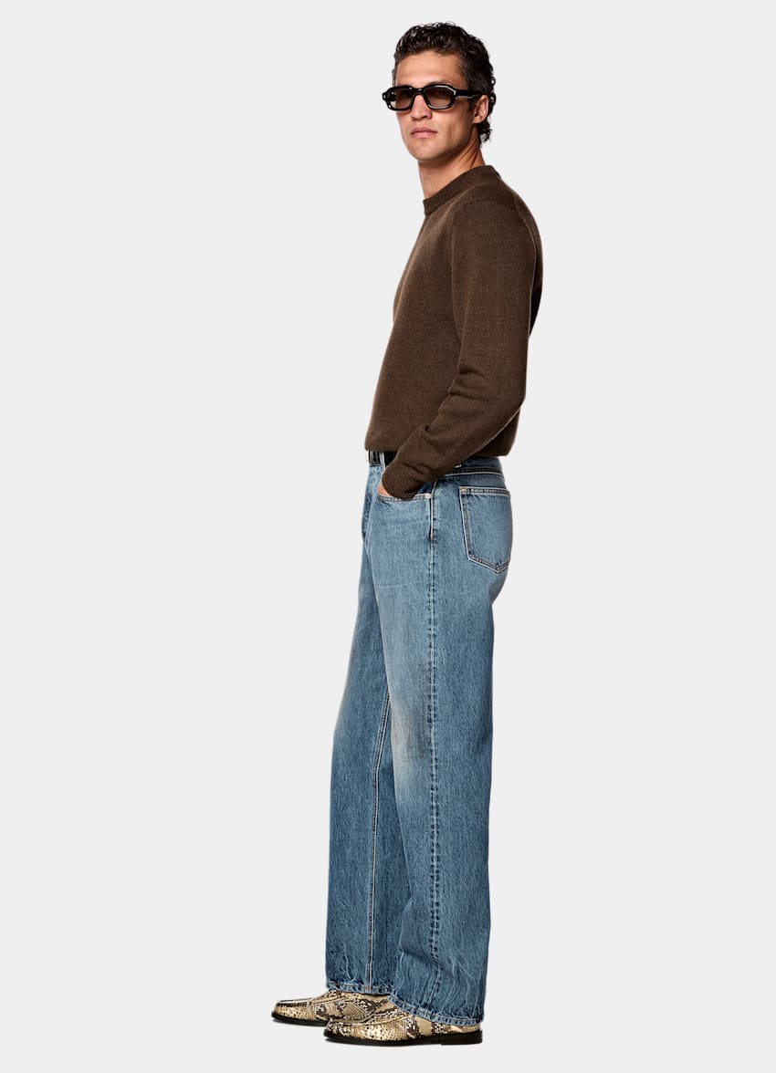 SUITSUPPLY All Season Pure Cotton van Candiani, Itali&euml; Mid Blue Straight Leg Jeans