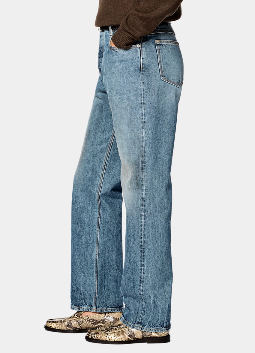 SUITSUPPLY All Season Pure Cotton van Candiani, Itali&euml; Mid Blue Straight Leg Jeans