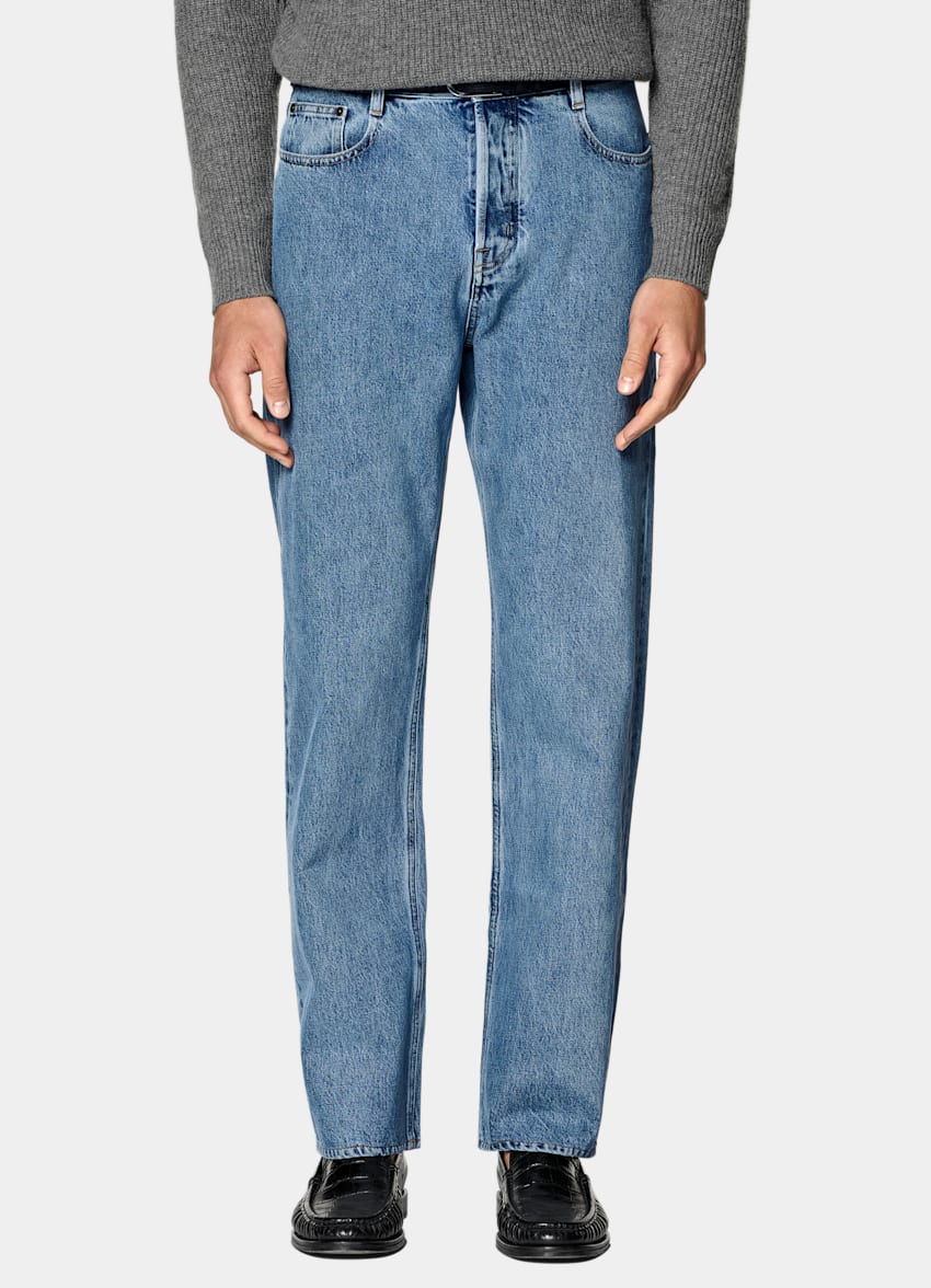 SUITSUPPLY All Season Selvedge Denim by Candiani, Italy Mid Blue Straight Leg Jeans