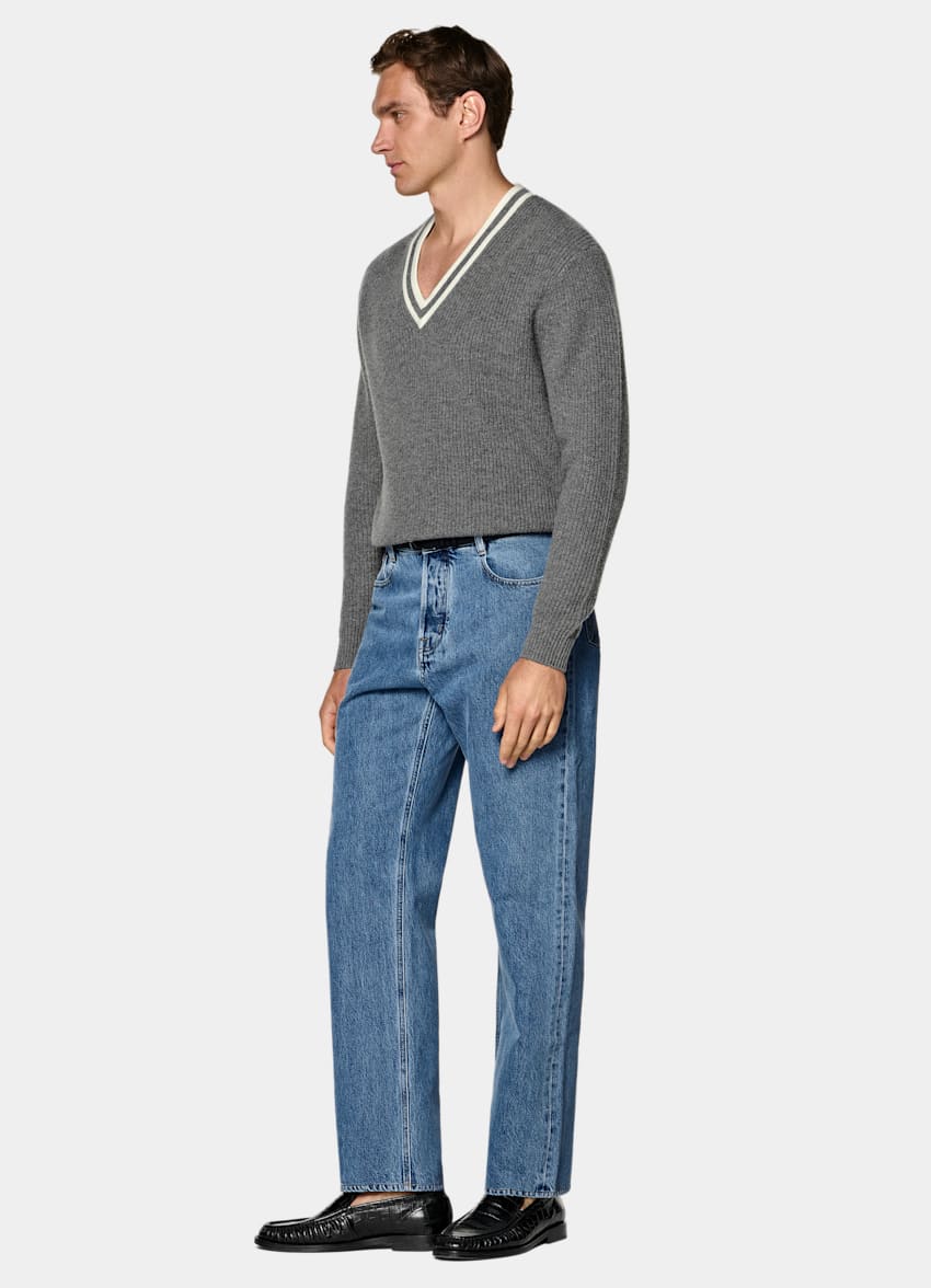 SUITSUPPLY All Season Selvedge Denim by Candiani, Italy Mid Blue Straight Leg Jeans