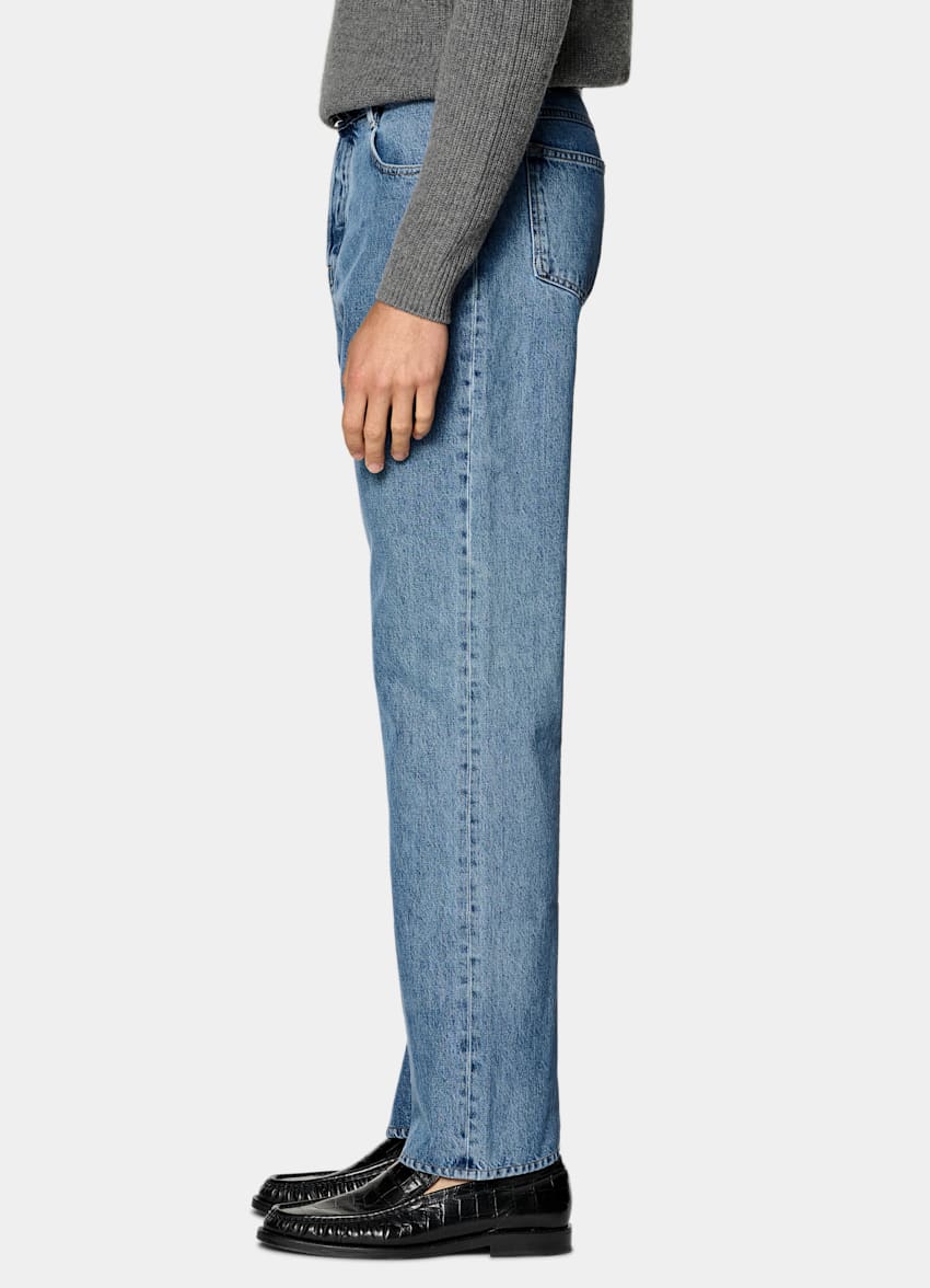 SUITSUPPLY All Season Selvedge Denim by Candiani, Italy Mid Blue Straight Leg Jeans
