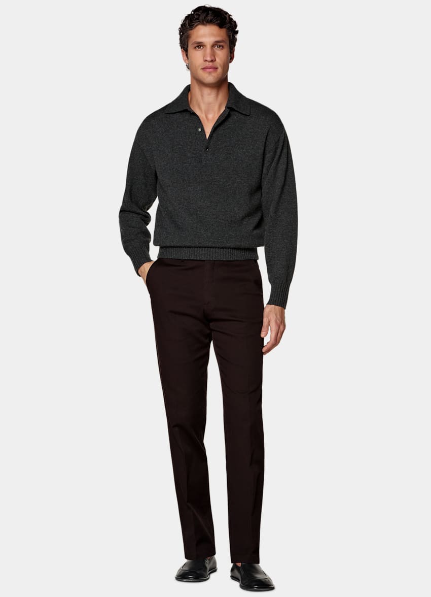 SUITSUPPLY All Season Stretch Cotton by Cervotessile, Italy Dark Red Slim Leg Chinos