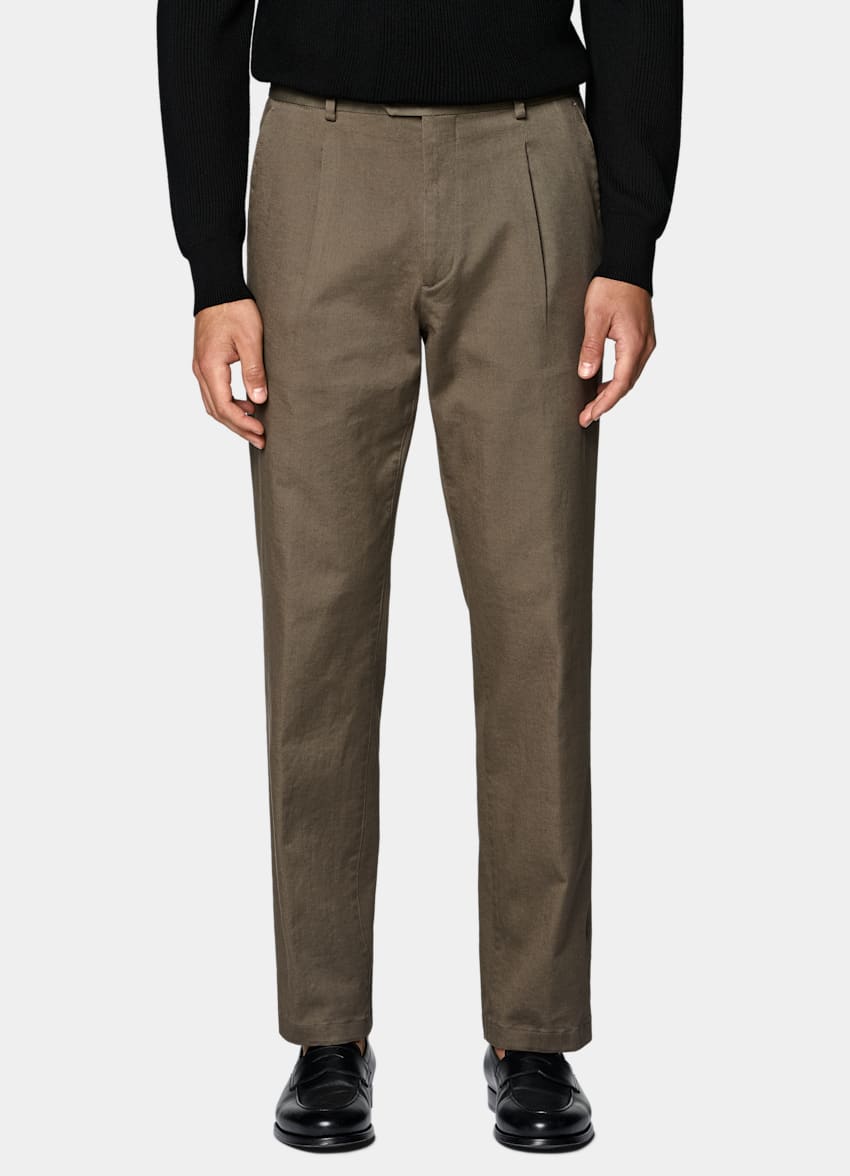 SUITSUPPLY All Season Stretch Cotton de Cervotessile, Italia Mid Green Wide Leg Tapered Chinos