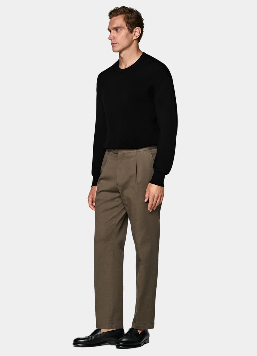 SUITSUPPLY All Season Stretch Cotton de Cervotessile, Italia Mid Green Wide Leg Tapered Chinos