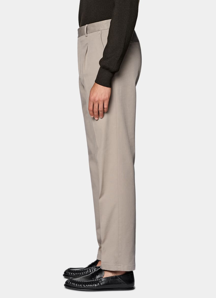 SUITSUPPLY All Season Stretch Cotton de Cervotessile, Italia Light Taupe Wide Leg Tapered Chinos